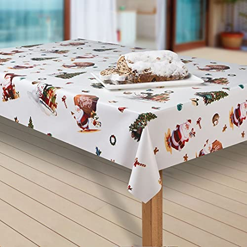 laro Wachstuch-Tischdecke Sterne Weihnachten Weihnachts-Motive PVC Wachstischdecke Eckig Meterware Wasserabweisend Abwischbar |20|, Muster:Weihnachtsmann weiß, Größe:110x180 cm