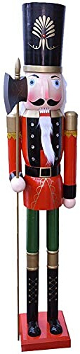 BAKAJI Riesiger Holz-Nussknacker Soldat Höhe 06 cm Bemalte Kleidung Bart und Haare aus Plüsch mit funktionierendem Mechanismus Weihnachtsdekoration (Design 4)