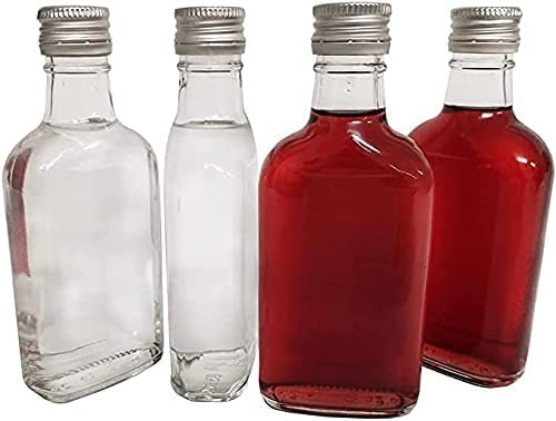 20x 200ml Clear Glass Flask Bottles with Airtight Silver Metal Screw Caps - Empty Mini Bottles for Home Brewing, Gin, Vodka, Spirits, Liqueurs, Oils & DIY Party Favors