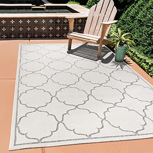 SANAT Outdoor Teppich Wetterfest - Teppich für den Innen- und Außenbereich - Balkon Teppich Wasserabweisend - Teppiche für Terrasse, Garten, Küche, Bad oder Wohnzimmer - Creme, 200 x 290 cm