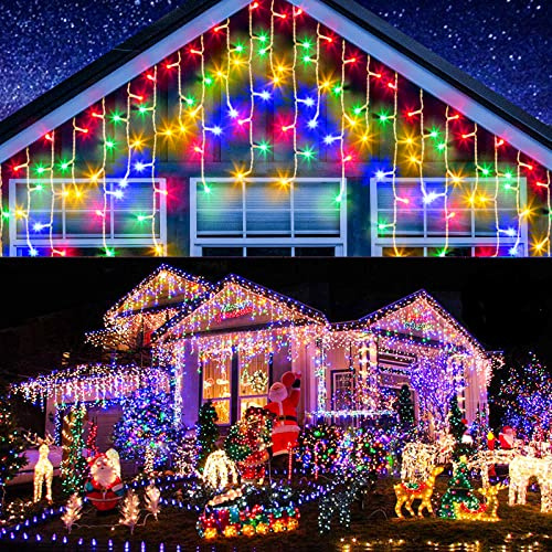 Elegear 20m 800 LED Cortina Luces Navidad Exterior con Enchufe Temporizador, Prolongable Impermeable Carámbano, Luz de Hadas de Colores para Natal Boda Fiestas Casa Jardín Patio Balcón, Multicolor