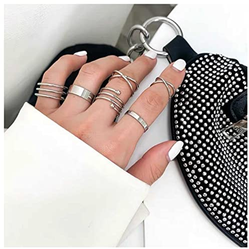 Dervivea Bohemia Silberringe Cross Finger Mid Ringe Punk Stapelringe Stapelringe Schlicht Flach Knuckle Ring Set Schmuck für Frauen und Mädchen 6-tlg
