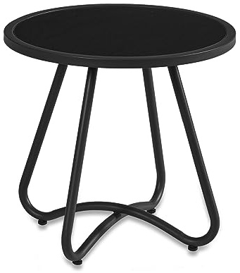 YIYAN Outdoor-Beistelltische, Kleiner Gartentisch, runder Terrassen-Beistelltisch aus Stahl, Akzent-Beistelltisch für Terrasse, Hof, Garten, Innen- und Außenbereich (Tischplatte aus gehärtetem Glas)