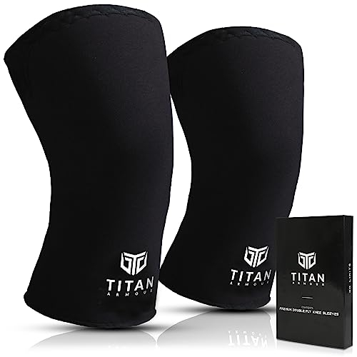 Titan Armour® Ginocchiere per sollevamento pesi – Ginocchiere in neoprene a doppio strato da 7 mm – Ginocchiera a compressione per supporto e protezione – Ginocchiere per powerlifting, squat,