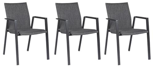 Home4You Gartenstuhl 3er Set – Terrassenstühle stapelbar – Balkonstuhl Aluminium anthrazit – Textilen Bespannung – Sitzmöbel wetterfest – 56x83x60 cm