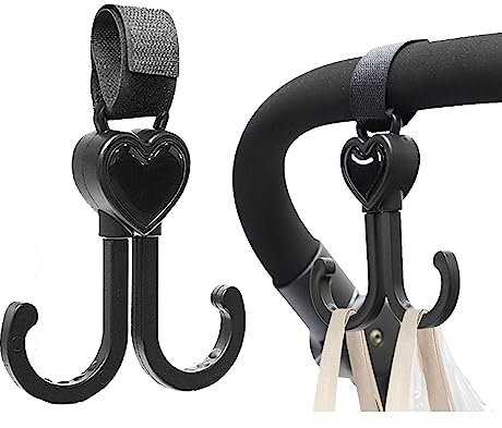 ViWaVee Kinderwagen Haken, Herzform Klettverschluss Haken Kinderwagen Für Wickeltasche, Handtaschen, Hängesäcke, Rucksäcke, Geldbörsen. Kinderwagen Zubehör, Universelle Passform. (1 Pack)