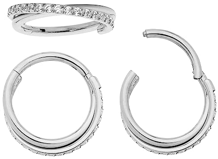 365 Sleepers (10mm) Titan 1,2mm Doppelring Kristall Segment Nasenring Hoop Knorpelohrring Septum Clicker Klappbarer Lippen Daith Helix Rook Tragus Lobe Snug Piercing Schmuck