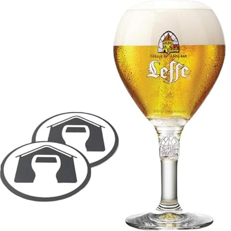 GarageBar | Leffe Glass - Pint | Stemmed Chalice Beer Glass | Official Merchandise | Comes with 2X Beer Drip Mats (1, Pint/50cl)