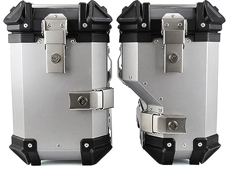 VUSNPL Motorradkoffer Satteltasche Motorrad Aluminium Seitenkoffer 38L Satteltaschen Motorrad,Wasserdicht Seitentasche,Silber,Schwarz (Color : Silber, Size : B)