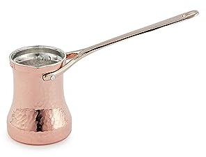 Ozerlat - Cafetera turca de soja hecha a mano, artesanal, forro plateado, cobre 'Cezve' para preparación en estufa (grande 225 ml)
