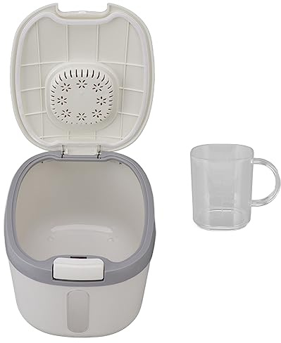 Récipient de Stockage de Riz Récipient Alimentaire Hermétique avec Tasse à Mesurer, PP Plastique Couvercle de Distributeur de Nourriture Seau de Riz pour Céréales De Soja(Grey 5kg)