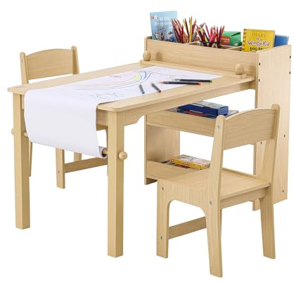 VEVOR 1 Table d’Enfant + 2 Chaises 795x555x540 mm et 304x284x551 mm Ensemble de Meuble d'enfant avec Étagère Intégrée pour Étudier Manger Jouer Lire Dessiner Crèche Garderie Chambre d’Enfants École