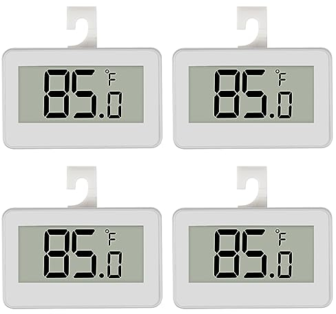 AITRIP 4PCS Digital Refrigerator Thermometer, LCD Digital Fridge Freezer Thermometer Monitor with Hanging Hook and Retractable Stand for Kitchen Home