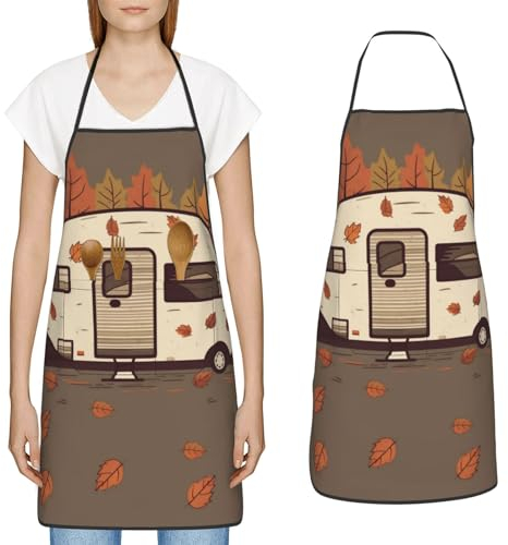 YoupO Kochschürze mit Aufdruck Happy Fall mit großen Taschen, wasserdichte Arbeitsschürze für Männer und Frauen, Weiss/opulenter Garten, Einheitsgröße