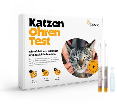 Pezz Ohrentest für Katzen zum Testen auf Ursachen von Ohreninfektionen (Milben, Bakterien & Hefepilz) | Abstrich-Proben von beiden Ohren | Ergebnis als Labor-Befund | gratis Labor-Versand