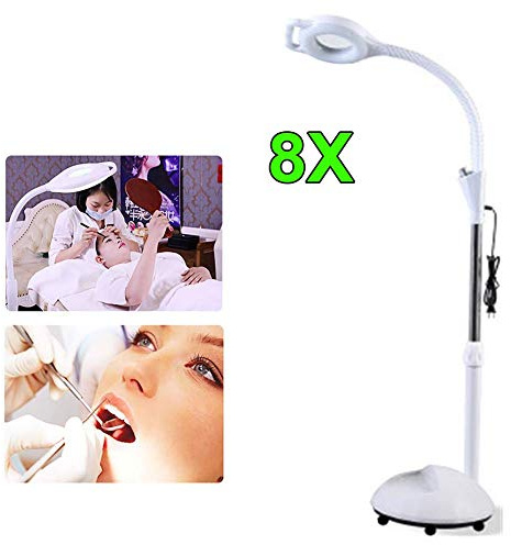 JKSVTF Magnifier Magnifying Led Lamp 8X Floor-Standing Magnifying Glass Lights Shadowless Magnifier Beauty Lighted Tools for Salon Manicure Tattoo Salon (Withpulley)