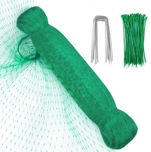 4Mx15M Garden Netting Mesh with 50 Cable Ties & 10 Nails, Reusable Bird Netting for Garden, Strawberry Netting for Vegetables, Fruits, Trees, Pond Cover, Protect Against Birds Deer Squirrels