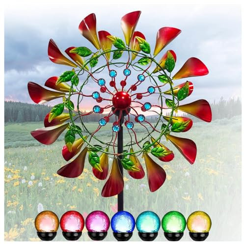 Solaire Moulin A Vent Jardin Exterieur 210cm Moulin à Vent avec Boule en Verre à énergie Solaire avec éolienne cinétique Double Sens Moulin à Vent Jardin Exterieur pour La DéCoration De La Cour