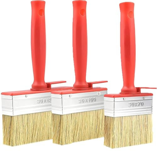 3Pcs Paint Brush,Fence Paint Brushes, Decking Paint,Suitable for all Paints and Stains,Wall Trim House Touch-Up Stain Brushes Set,Wood Fence Staining Assorted Sizes（30mm*70mm+30mm*100mm+30mm*120mm）