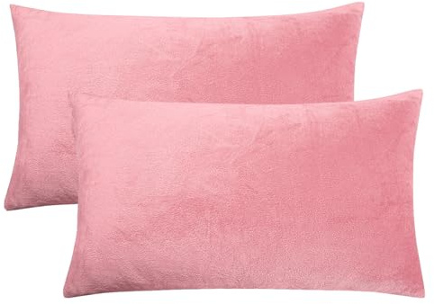 Soifox 2er Set Kissenbezug 40x60cm - Rosa Samt Zierkissenbezüge Weich Flauschig Kuschelig Kissenbezüge Deko Kissen Sofakissen Lendenkissen Wurfkissenbezug Schlafzimmer Kissenhülle