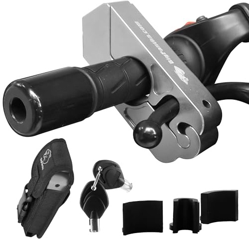 BigPantha Motorcycle Grip Lock - Heavy Duty Brake/Handlebar/Throttle Lock that Secures Your Bike, Scooter, Moped, or ATV in Under 5 Seconds! - Anti Theft Motorcycle Lock W/Free Holster (Silver)