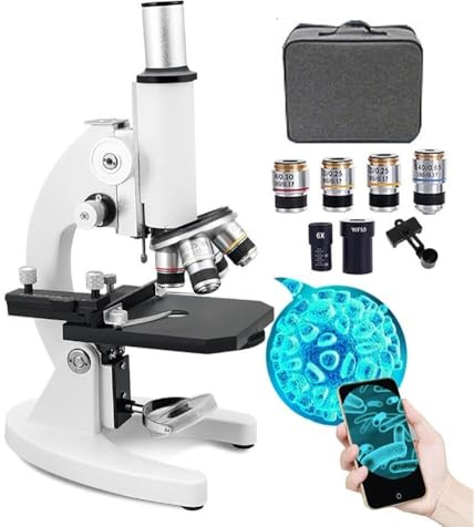 YQDDM Microscopio biologico, microscopio ottico monoculare, Occular WF50X, teleconvertitore 6X(18000X)