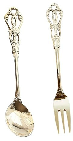 Cabilock 5 Juegos Cuchara Inglesa Cuchara De Miel Mini Tenedores Tenedor De Cuchara De Té De La Tarde Kit De Cóctel Antiguo Tenedores De Cena Cucharas De Espresso Acero Inoxidable Golden