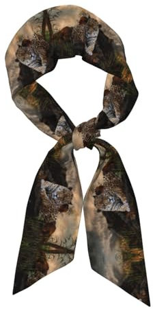 Langer Seidenschal mit afrikanischem Tier-Leopardenmuster (Satintuch), modische Kopfbedeckung, Stirnband, Krawatte, Mode-Accessoires, Schwarz , One size