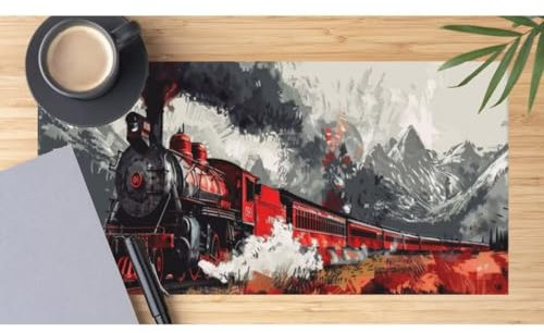 Cool Mouse Mat Large Desk Mat 59.1 x 31.5 Inch, Red Train Mouse Pad Gaming Mousepad, Waterproof Keyboard Mat, Durable Desk Pad, Non-Slip Rubber Base Mouse Mats for Desk Office Gaming Home Decor M354