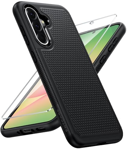 FNTCASE for Samsung A56 5G Phone Case: Dual Layer, Non Slip Textured, Black | With Screen Protector, Shockproof Protective Galaxy Cell Mobile Cover, Drop Protection, Rugged Back, Heavy Duty, Daily use