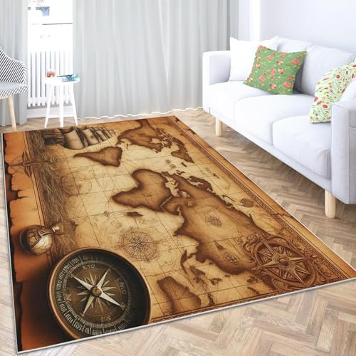 Weltkarte Teppich Kinderteppich Wohnzimmerteppich Schlafzimmerteppich 3D-Gedruckter Superweicher Flanellteppich 80 X 120 cm - Polyester-Soft-Touch,Leicht Zu Reini -4552433576654
