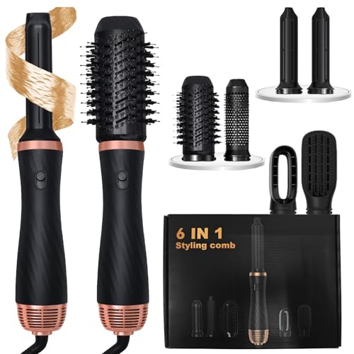 Kocusu 6 in 1 Hot Air Styler, 35000 RPM Hair Styler Magic Styler with Hot Air Brush,1000W Hair Dryer Brush, 3 Speeds Diffuser Hairdryer and Auto Curling Iron for Straight, Curls, Smoothing