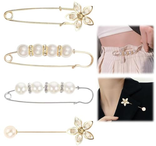 Broches Pour Femmes, 4 Pièces de Broches de Femme Broches de Pull et de Châle Broches, Mode Broche de Perle Simulée Épingle de Sécurité