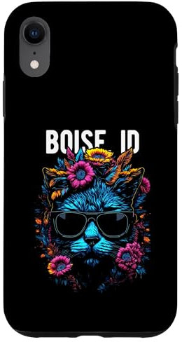Coque pour iPhone XR Boise Idaho Chat portant des lunettes de soleil et fleurs