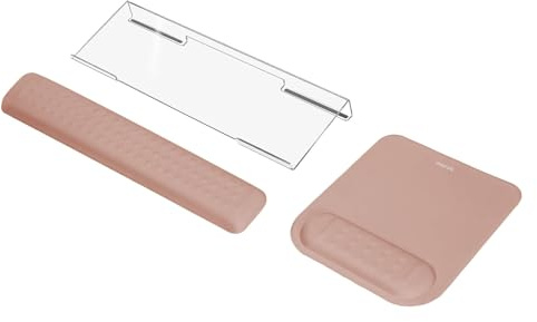 MOSISO Support Clavier Ordinateur&Repose Poignet Clavier&Tapis de Souris,Massage Ergonomique Repose Poignet Clavier Set,Type Facile Support Clavier Acrylique Clear Bureau Maison,Moka