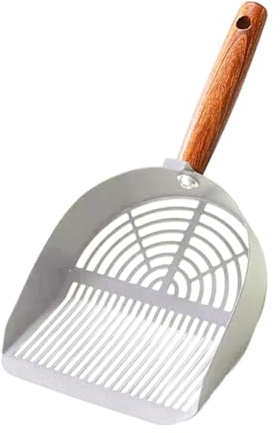 Cunegra Stainless Steel Cat Litter Scoop, Metal Cat Litter Scoop with Wooden Handle, Easy to Clean Cat Litter Scooper with Dual-Width Holes Suitable for Clumping Litter