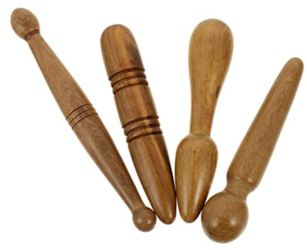 GOOHOCHY Varillas De Masaje De Cabeza 4 Piezas, Masajeador De Puntos De Acupuntura De Madera Marrón, Herramienta Ergonómica Para Acupresión Facial y Corporal, Uso Casa y Viaje, Alivio De Fatiga