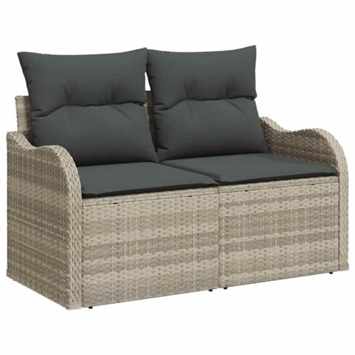 vidaXL Gartensofa mit Kissen Hellgrau 121 x 62 x 69cm Poly-Rattan | Stylisch und cool für jeden Außenbereich, Viel Platz für deine Sachen direkt im Sofa integriert, Robuste Stoffe,