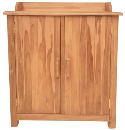 MR. DEKO Gartenschrank Batley Teak-Holz | Pflanztisch mit Arbeitsfläche & Stauraum | Zertifiziertes Plantagen-Vollholz | Massiver Gärtnerschrank Garten & Balkon | Outdoor-Regal | 90x80x45 cm