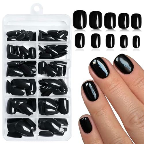 LunarCharm 240 Stück quadratische schwarz Press on Nägel kurze künstliche quadratisch auf Nägeln vollständige Abdeckung künstliche Fingernägel für Anfänger DIY