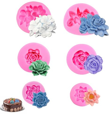 BOULESENM 6PCS Moule Silicone Fleur Rose 3D en Forme de Fleur 3D pour Fabrication de Savon, Bougies, Gâteaux, Bonbons, Pâtisserie