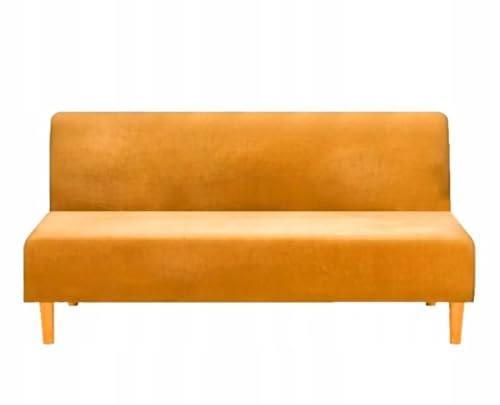 Domidekor - Sofa Überzug Ohne Armlehnen Orange - Couch und Sofabezug - Sofaüberwurf für Wohnzimmer - Schlafcouch Bezug Stretch - Elastische Samt Couchbezug - Breite 190-210cm