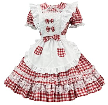 Women's Lolita Cute Maid Dress Bowknot White Apron Fancy Dress A Line Swing Short Dresses Party Puff Short Sleeve Mini Dresses Japanese Game Anime Kawaii Maid Outfits Women Cosplay Costume