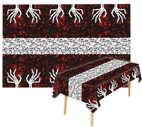 KEQAR Mantel de Halloween 274 × 137 cm – Mantel impermeable de PVC con fantasmas, calabazas y murciélagos, naranja/espeluznante, ideal para casa, jardín, buffet y fiestas infantiles