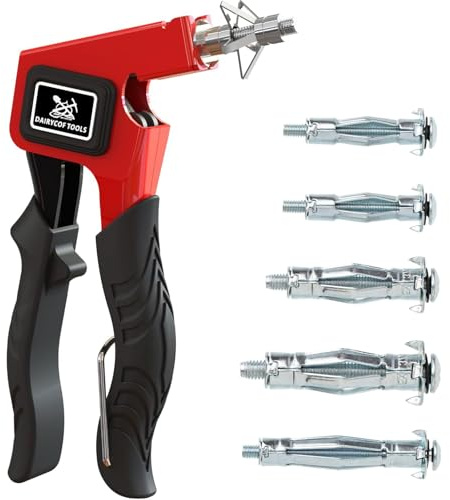 DAIRYCOF Hollow Wall Anchor Fixings Kit-Heavy Duty Metal Plasterboard Fixings with 56 Anchors, Screws & Pliers for Drywall, Plasterboard, Cavity Wall(Red, M5 Mounting Set)