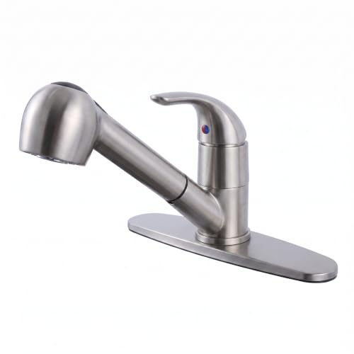 KINGO HOME Modern Single Handle Stainless Steel Brushed Nickel Pull Out Sprayer Bar Kitchen Faucet,Small Kitchen Sink Faucet with Escutcheons Single Hole Kitchen Faucet