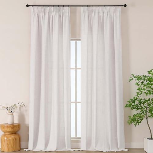 Simplebrand Beige extra Lange Boho Gardinen in Leinenoptik, 2er Set H 300 x B 140 cm, halbtransparente Gardinen mit Kräuselband für Schiene, für Wohnzimmer & Schlafzimmer