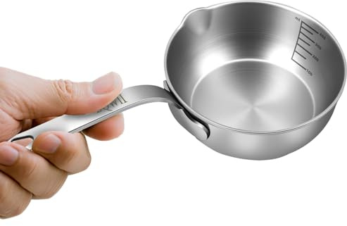 BQWII 18/10 Stainless Steel Butter Warmer, 13.5 fl oz (400ml), Ideal for Heating Milk, Butter, Sauces, Baby Food, Coffee, Chocolate, Egg Pan, Compatible with Induction & Gas Stovetops