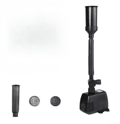 Pompa sommergibile per fontana paesaggistica da giardino con flusso regolabile e 3 ugelli di stile, filtrazione integrata, pompa per stagno all'aperto nera da 600 l/h, sollevatore da 0,9 m (HJ-743)