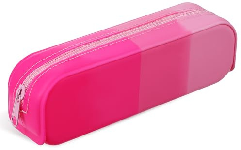 Supvox Federmäppchen und Hoher Verschleißfestigkeit mit Großem Fach aus Silikon Multifunktionaler Make Up Pinsel Organizer Rosa für Schule und Büro